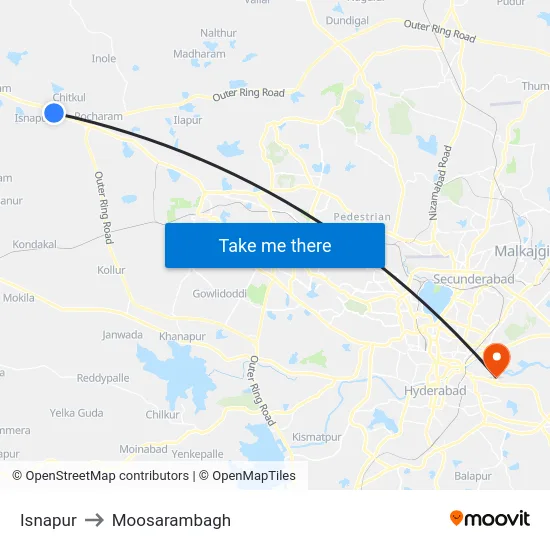 Isnapur to Moosarambagh map