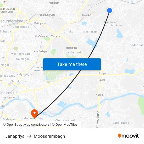 Janapriya to Moosarambagh map