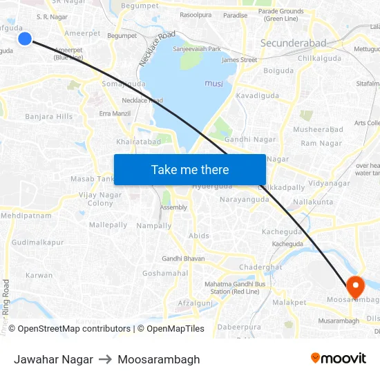 Jawahar Nagar to Moosarambagh map
