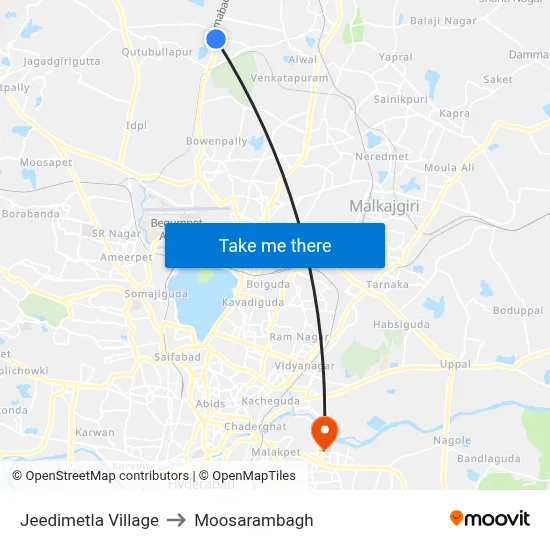 Jeedimetla Village to Moosarambagh map