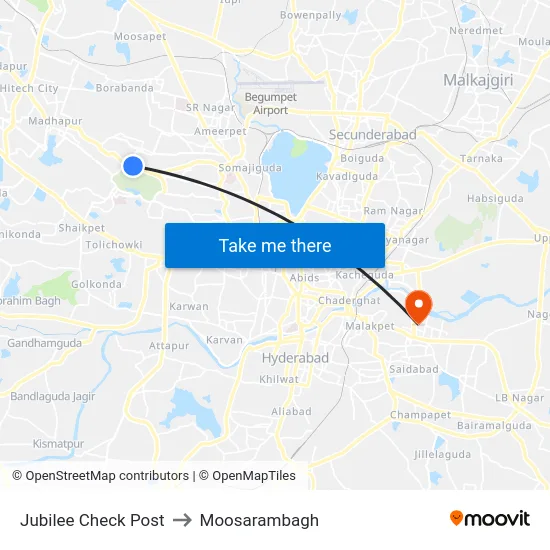 Jubilee Check Post to Moosarambagh map
