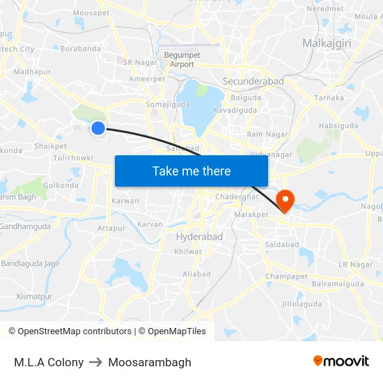 M.L.A Colony to Moosarambagh map