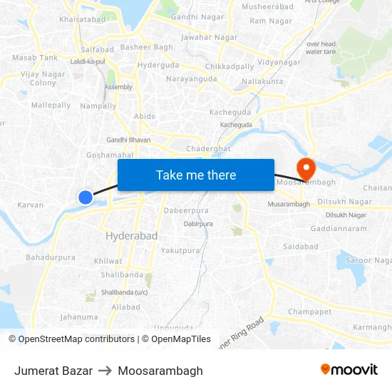 Jumerat Bazar to Moosarambagh map