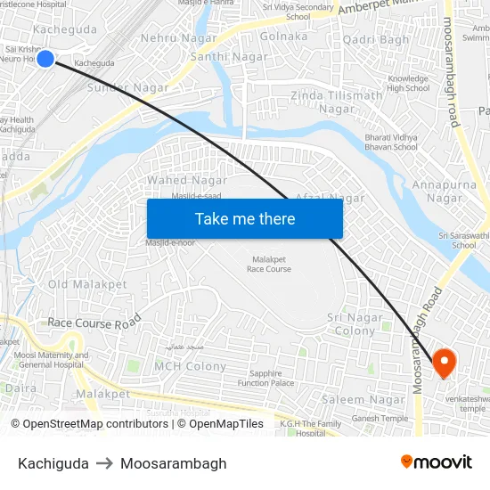 Kachiguda to Moosarambagh map