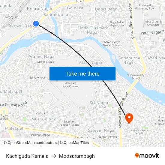 Kachiguda Kamela to Moosarambagh map