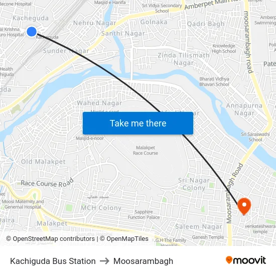 Kachiguda Bus Station to Moosarambagh map