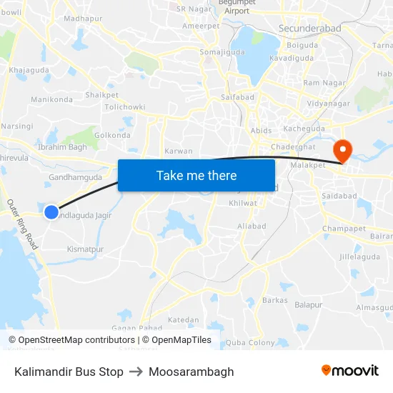 Kalimandir Bus Stop to Moosarambagh map