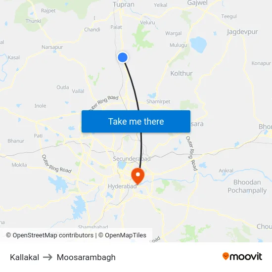 Kallakal to Moosarambagh map