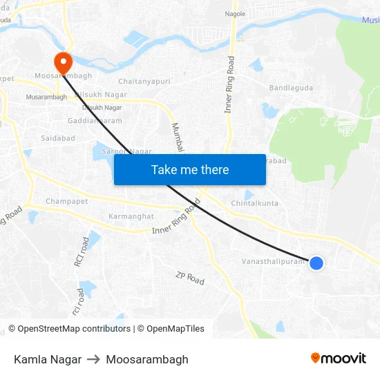 Kamla Nagar to Moosarambagh map