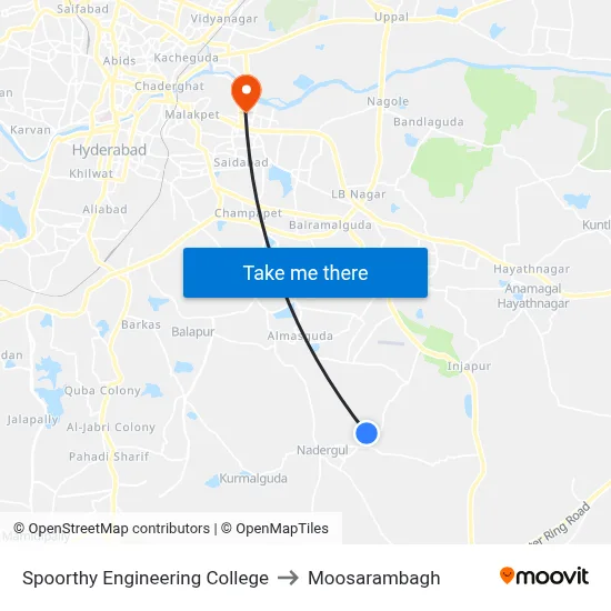 Spoorthy Engineering College to Moosarambagh map