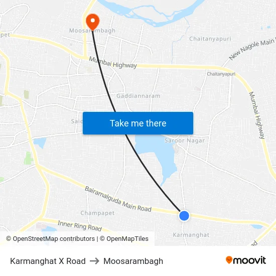 Karmanghat X Road to Moosarambagh map