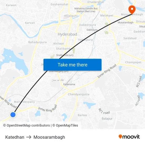 Katedhan to Moosarambagh map