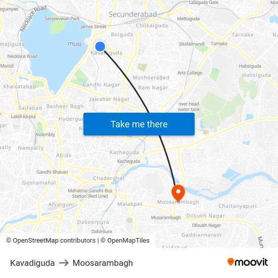 Kavadiguda to Moosarambagh map