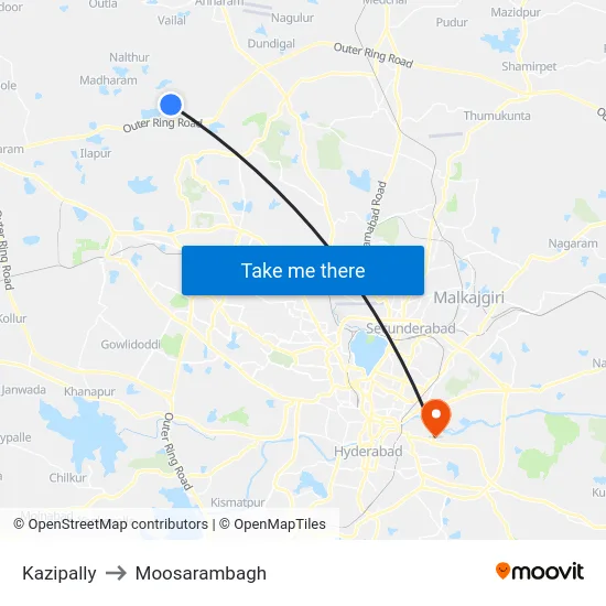 Kazipally to Moosarambagh map