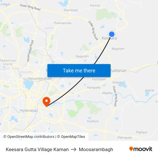 Keesara Gutta Village Kaman to Moosarambagh map