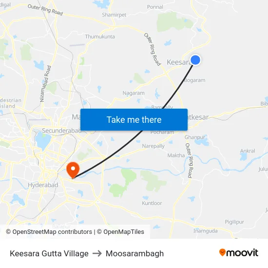 Keesara Gutta Village to Moosarambagh map