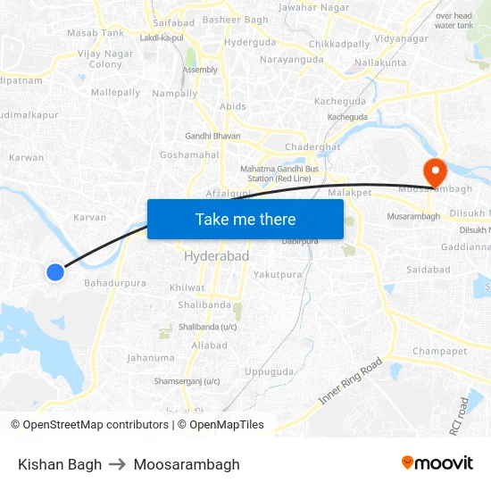 Kishan Bagh to Moosarambagh map