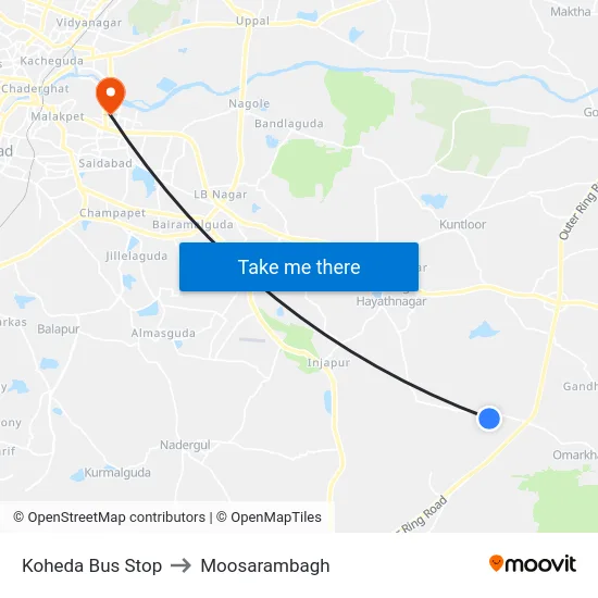 Koheda Bus Stop to Moosarambagh map