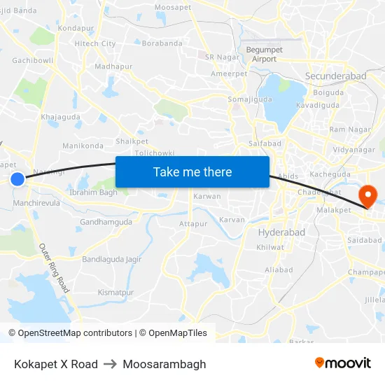 Kokapet X Road to Moosarambagh map