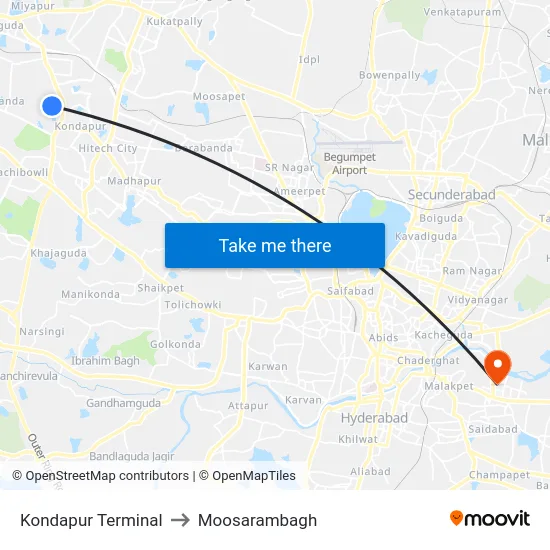 Kondapur Terminal to Moosarambagh map