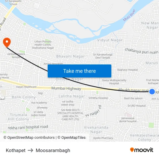 Kothapet to Moosarambagh map