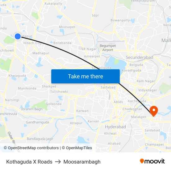 Kothaguda X Roads to Moosarambagh map