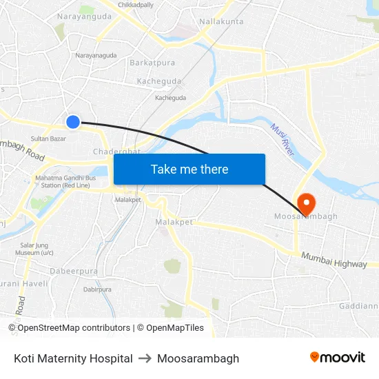 Koti Maternity Hospital to Moosarambagh map
