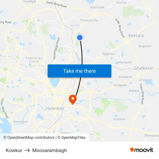 Kowkur to Moosarambagh map