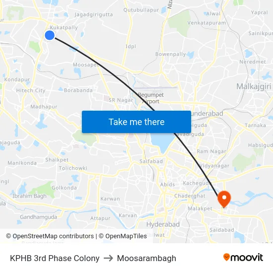 KPHB 3rd Phase Colony to Moosarambagh map