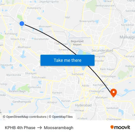 KPHB 4th Phase to Moosarambagh map