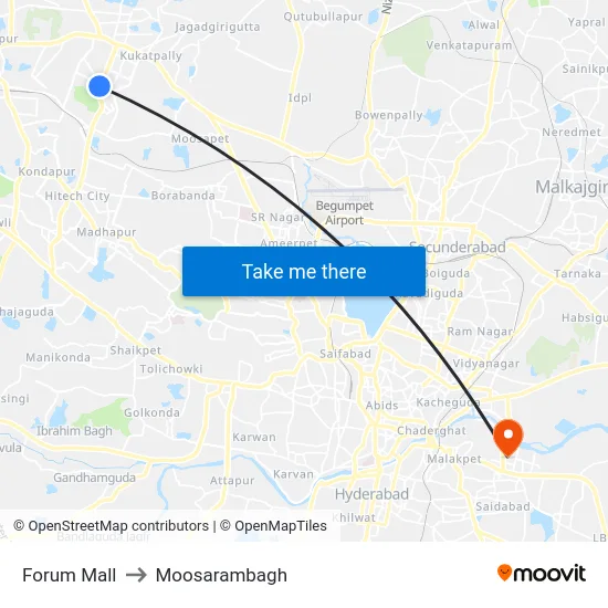 Forum Mall to Moosarambagh map