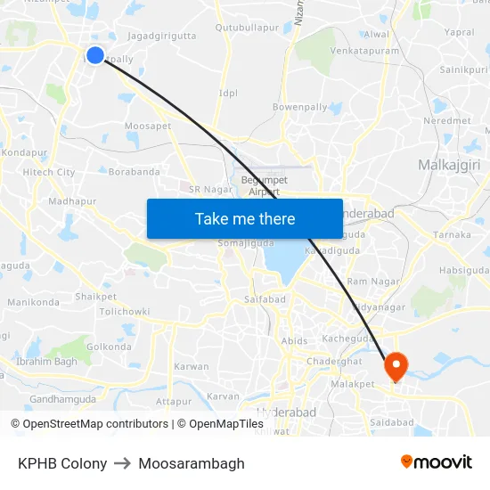 KPHB Colony to Moosarambagh map