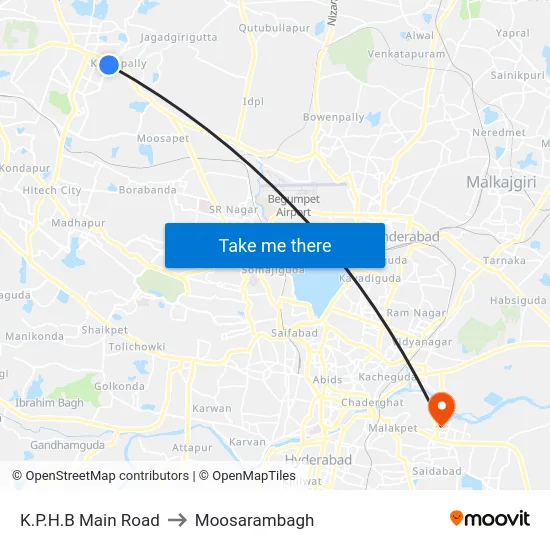 K.P.H.B Main Road to Moosarambagh map