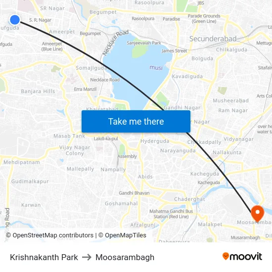 Krishnakanth Park to Moosarambagh map