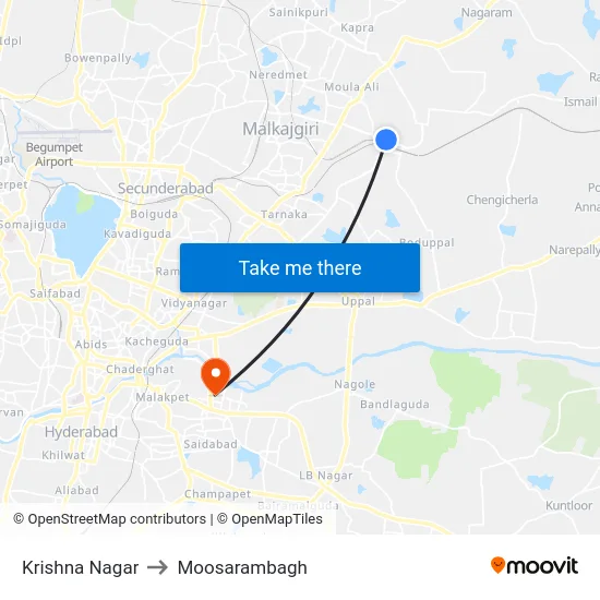 Krishna Nagar to Moosarambagh map