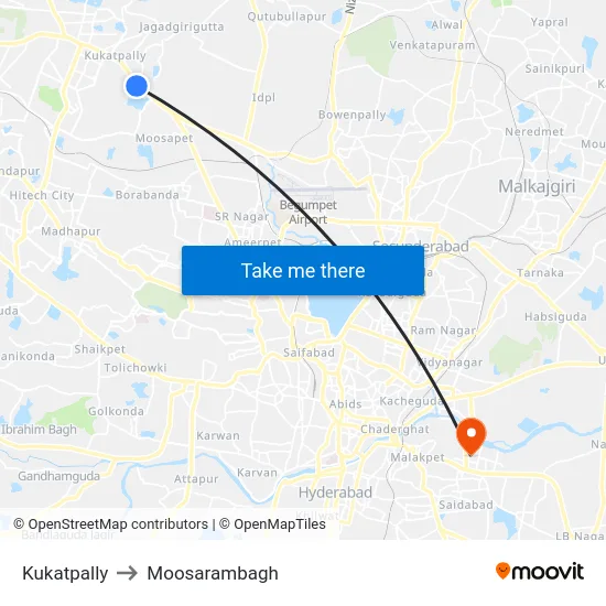 Kukatpally to Moosarambagh map
