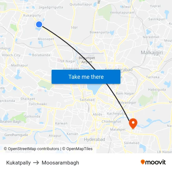 Kukatpally to Moosarambagh map