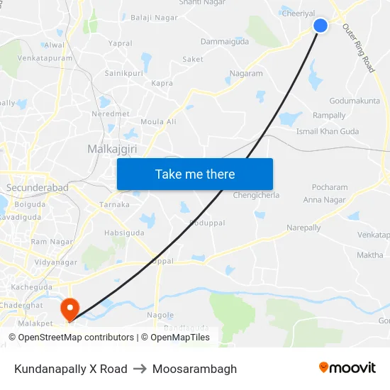 Kundanapally X Road to Moosarambagh map
