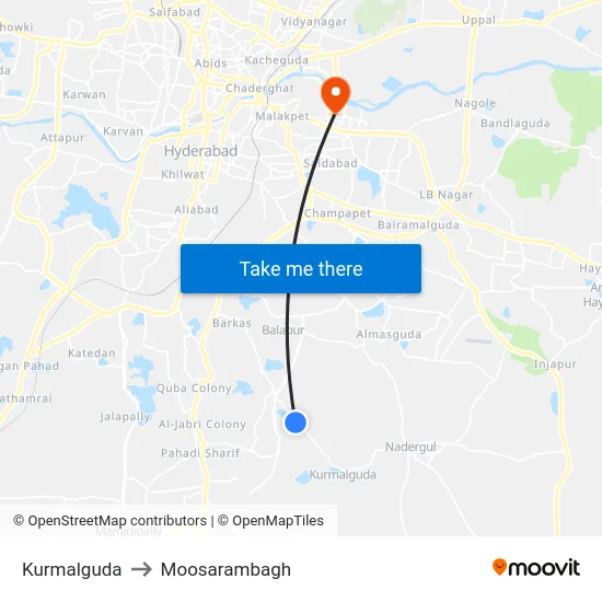 Kurmalguda to Moosarambagh map