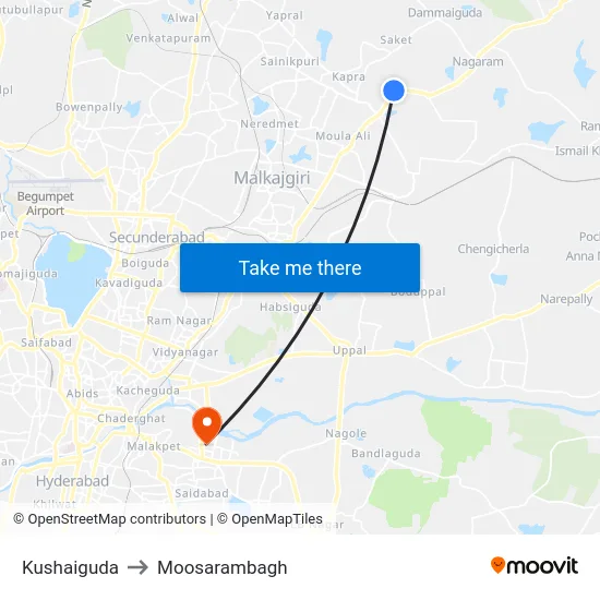 Kushaiguda to Moosarambagh map