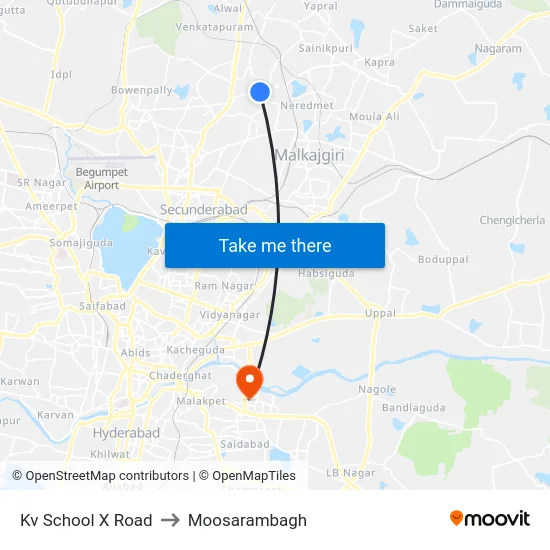 Kv School X Road to Moosarambagh map