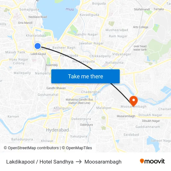 Lakdikapool / Hotel Sandhya to Moosarambagh map