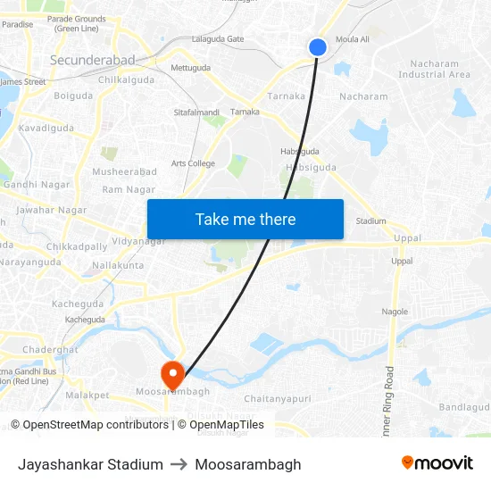Jayashankar Stadium to Moosarambagh map