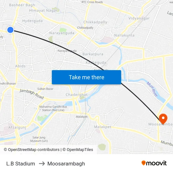 L.B Stadium to Moosarambagh map