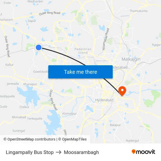 Lingampally Bus Stop to Moosarambagh map