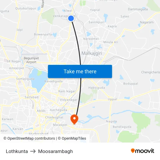 Lothkunta to Moosarambagh map