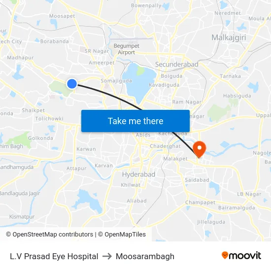 L.V Prasad Eye Hospital to Moosarambagh map