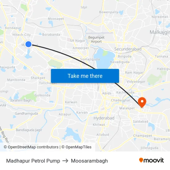 Madhapur Petrol Pump to Moosarambagh map