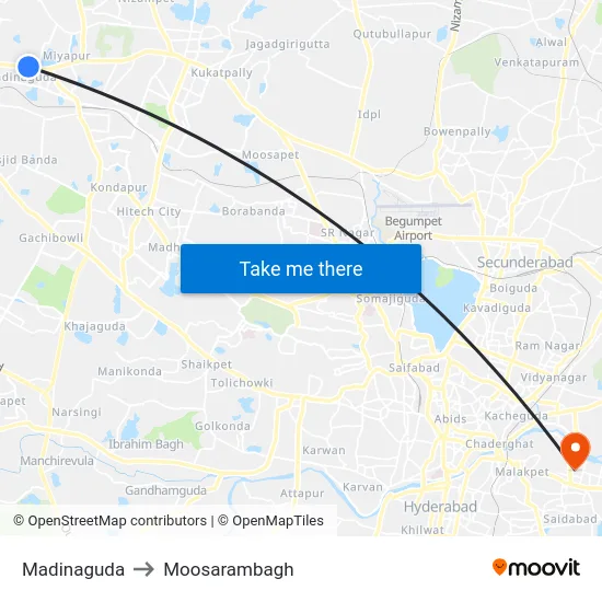 Madinaguda to Moosarambagh map