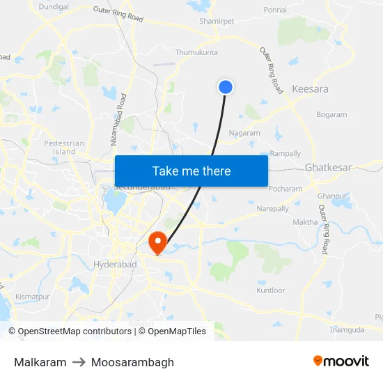 Malkaram to Moosarambagh map